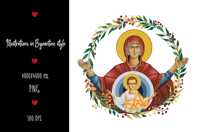 Blessed Mary with Jesus Christ. Christian Illustration