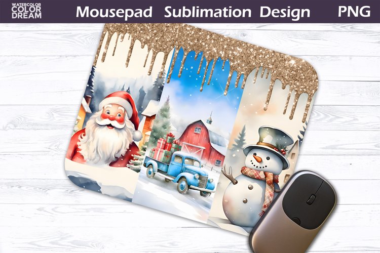 Watercolor Christmas MousePad Sublimation Design example image 1
