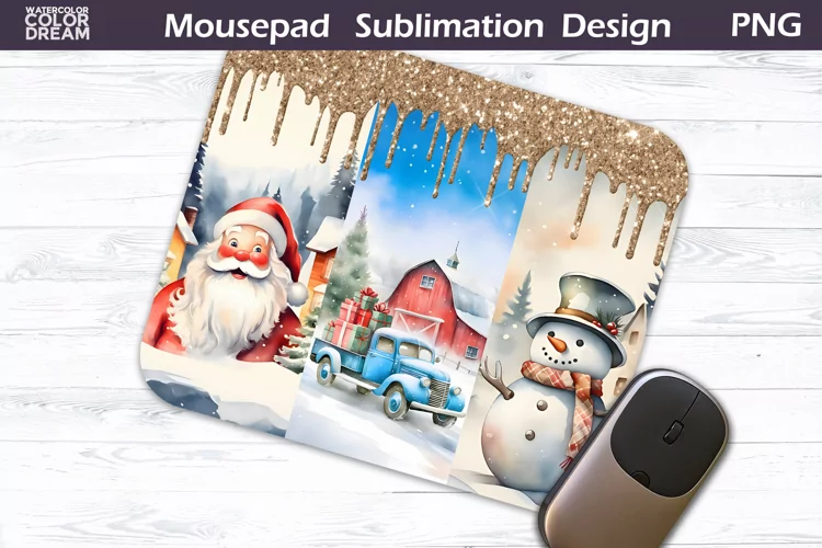 Watercolor Christmas MousePad Sublimation Design