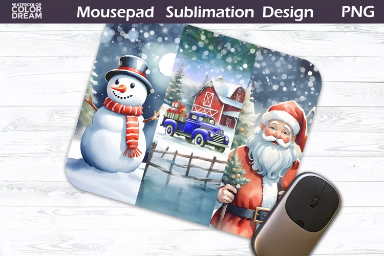 Watercolor Christmas MousePad Sublimation Design