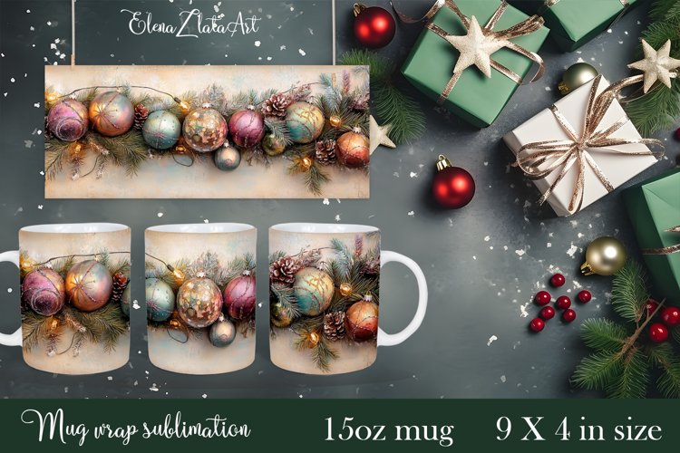 Sublimation Mug with Christmas Balls Design 15oz