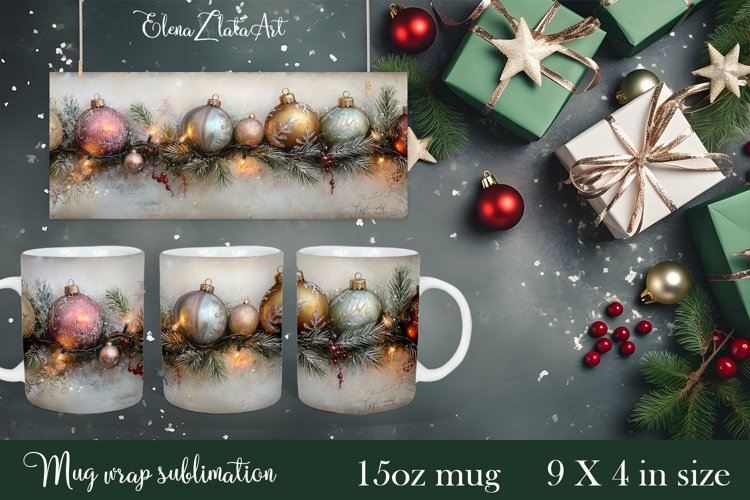 Sublimation Mug with Christmas Balls Design 15oz