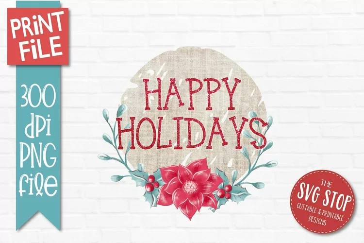 Happy Holidays Sublimation Design | Christmas Pillow PNG