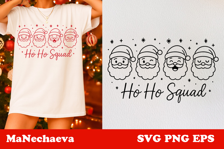 Cute Christmas SVG | Ho Ho Squad Santa Line Art
