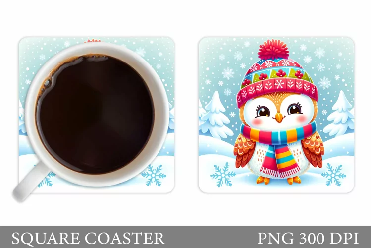 Cute Owl Coaster Design. Christmas Coaster Sublimation