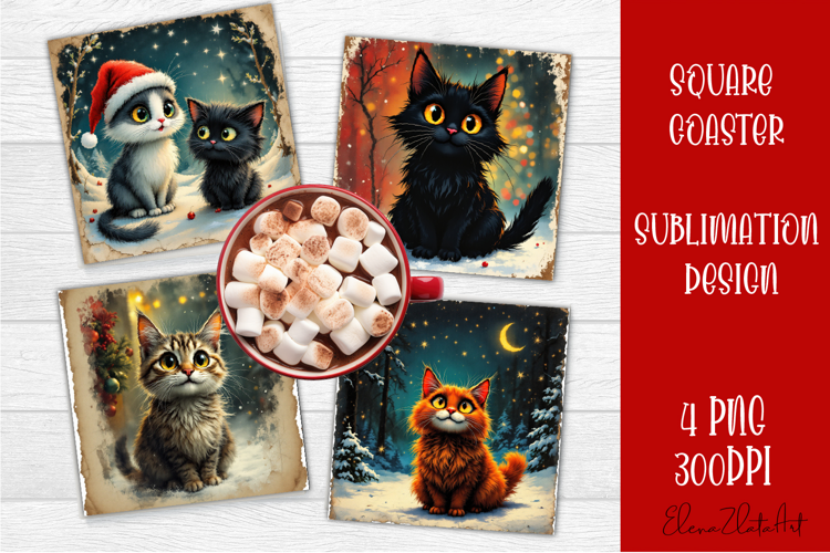 Vintage Christmas Sublimation, retro square Coaster Design