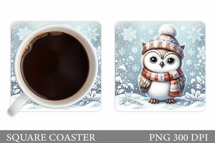 Christmas Owl Coaster Design. Christmas Coaster Sublimation