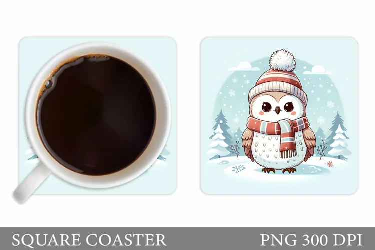 Christmas Owl Coaster Design. Christmas Owl Sublimation