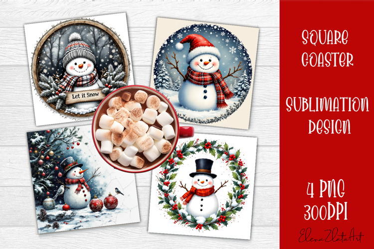 Vintage Christmas Sublimation, retro square Coaster Design