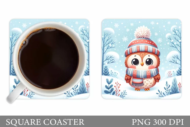 Christmas Owl Coaster Design. Christmas Coaster Sublimation