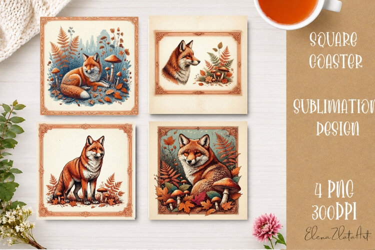 Autumn Forest Animals Coaster | 16 PNG Sublimation Designs example image 1