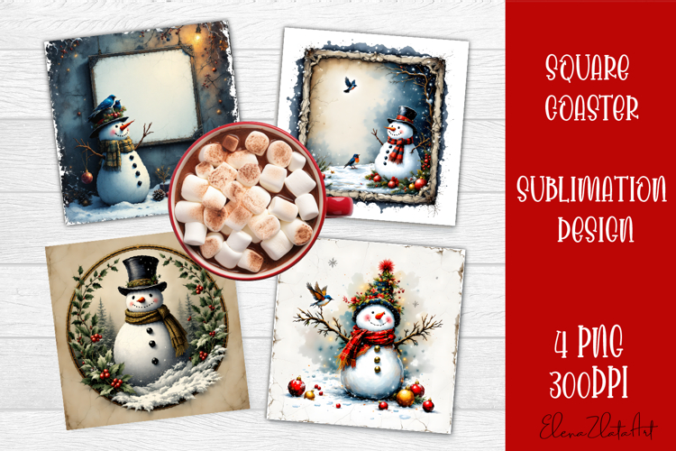 Vintage Christmas Sublimation, retro square Coaster Design