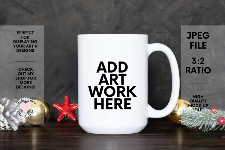 Christmas Mug Mock Up | Dark Christmas 15oz Mug Mock Up