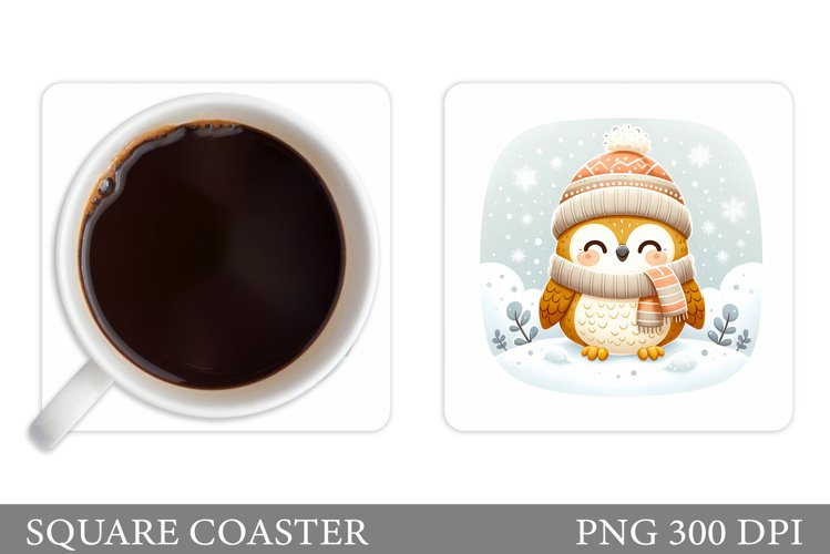 Christmas Owl Coaster Design. Christmas Coaster Sublimation example image 1