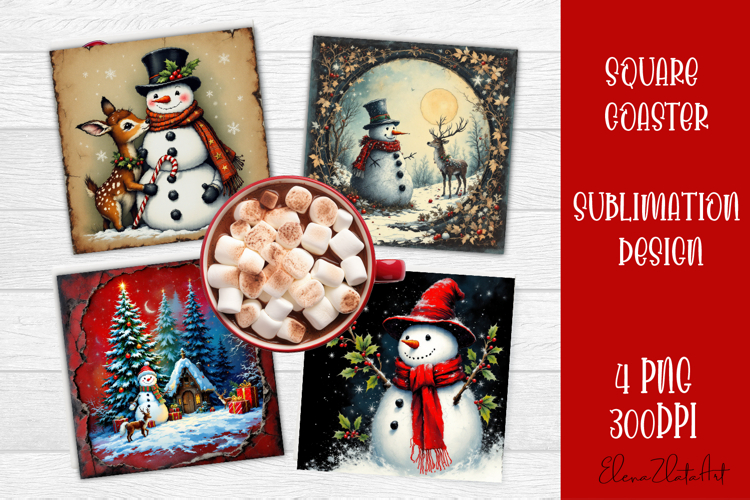 Vintage Christmas Sublimation, retro square Coaster Design