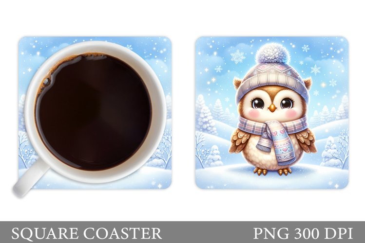 Christmas Owl Coaster Design. Christmas Coaster Sublimation example image 1