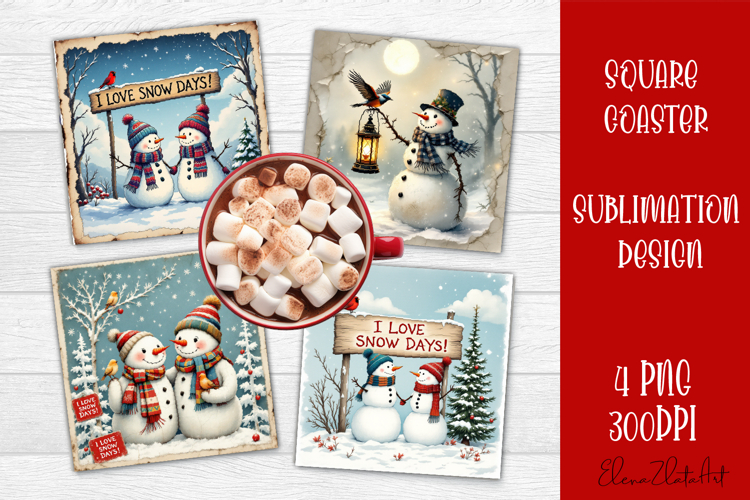 Vintage Christmas Sublimation, retro square Coaster Design
