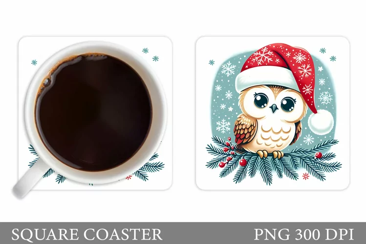 Christmas Owl Coaster Design. Christmas Owl Sublimation