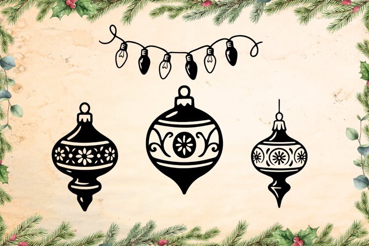 Christmas baubles and lights SVG example image 1