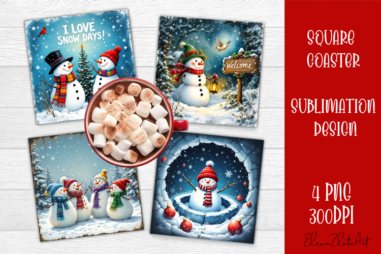 Vintage Christmas Sublimation, retro square Coaster Design