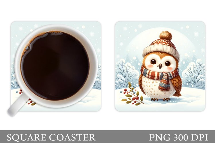 Christmas Owl Coaster Design. Christmas Coaster Sublimation example image 1