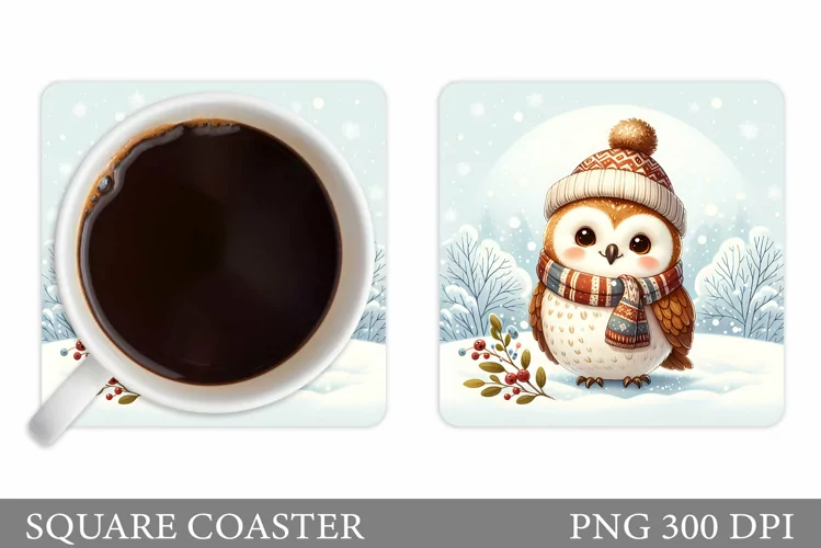 Christmas Owl Coaster Design. Christmas Coaster Sublimation