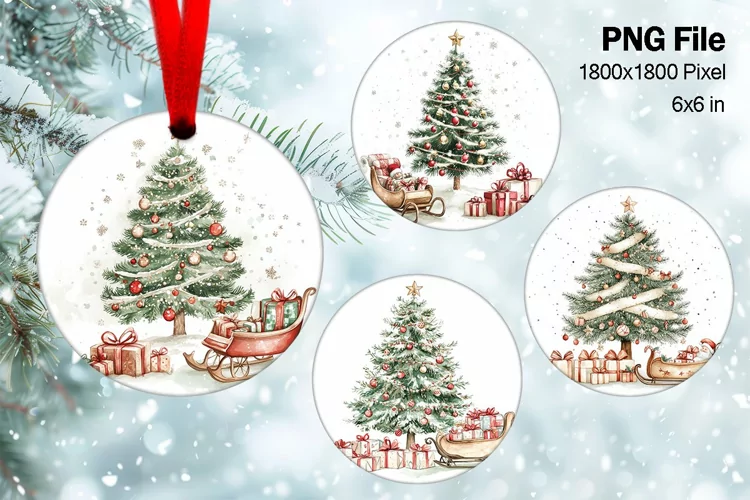 Christmas Tree Ornament Round Circle Decorate Sublimation_8