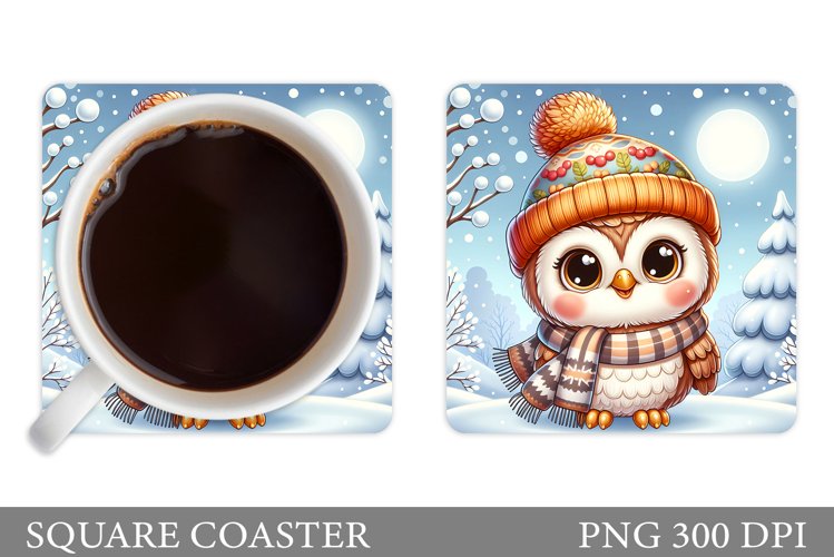 Christmas Owl Coaster Design. Christmas Owl Sublimation example image 1