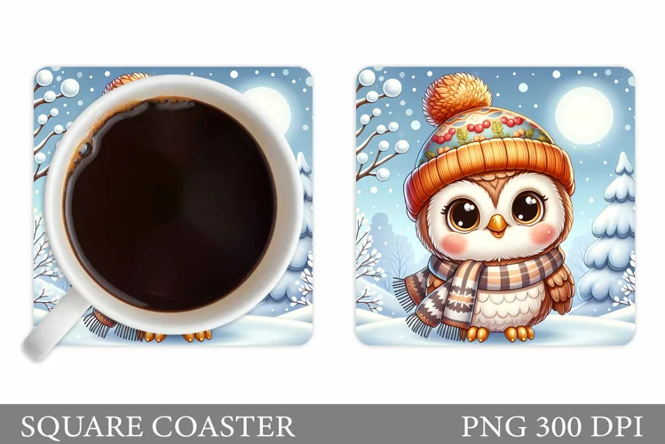 Christmas Owl Coaster Design. Christmas Owl Sublimation