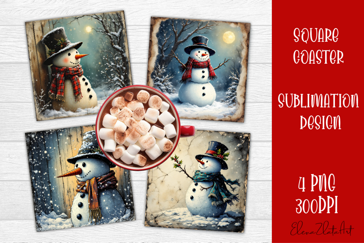 Vintage Christmas Sublimation, retro square Coaster Design