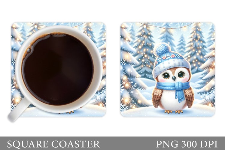 Cute Owl Coaster Design. Christmas Coaster Sublimation example image 1