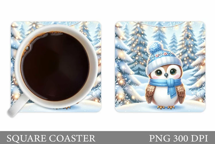 Cute Owl Coaster Design. Christmas Coaster Sublimation