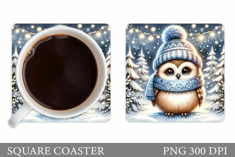 Christmas Owl Coaster Design. Christmas Coaster Sublimation