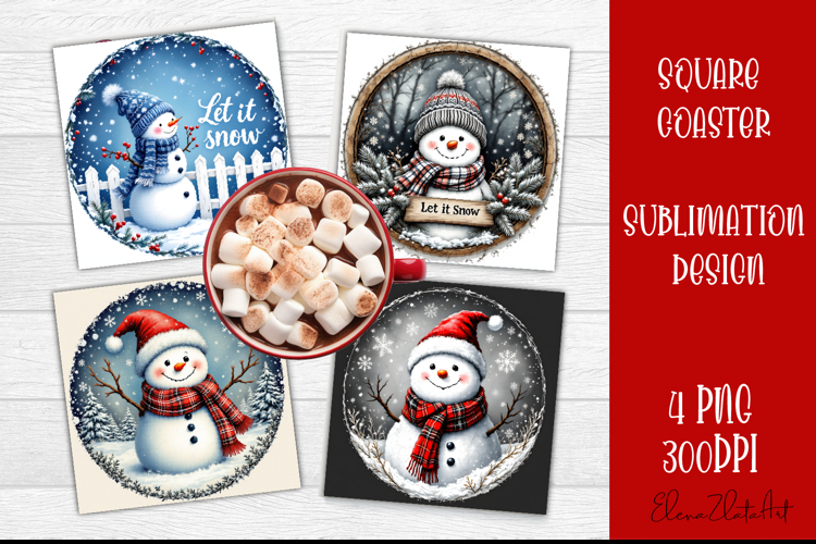Vintage Christmas Sublimation, retro square Coaster Design