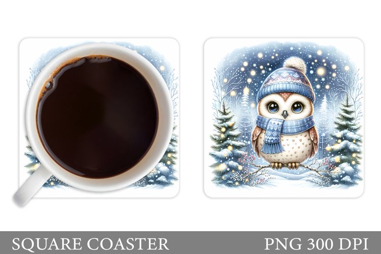 Christmas Owl Coaster Design. Christmas Coaster Sublimation example image 1