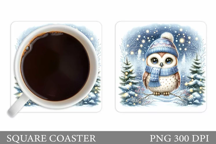 Christmas Owl Coaster Design. Christmas Coaster Sublimation