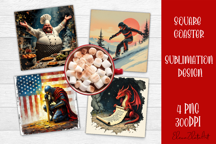 Vintage Christmas Sublimation, retro square Coaster Design