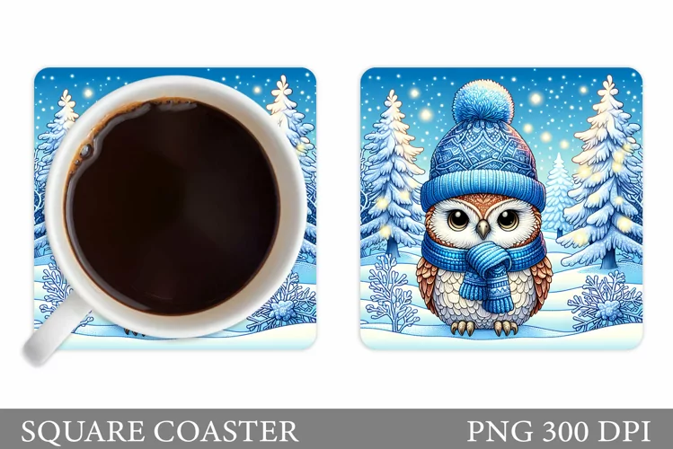 Cute Owl Coaster Design. Christmas Coaster Sublimation