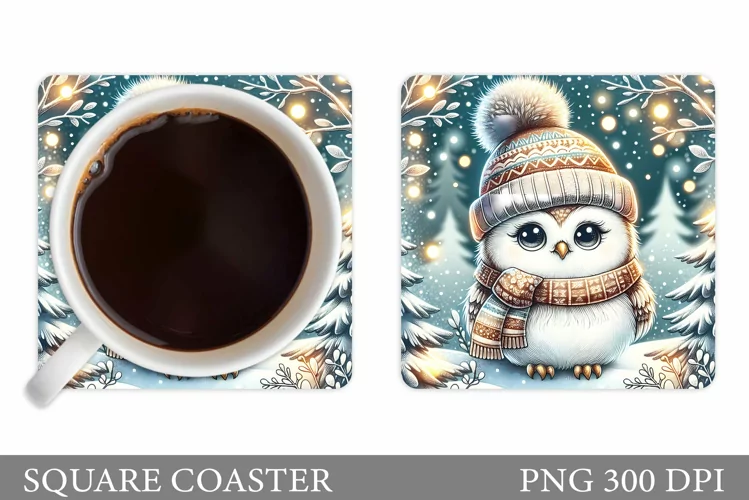 Christmas Owl Coaster Design. Christmas Owl Sublimation