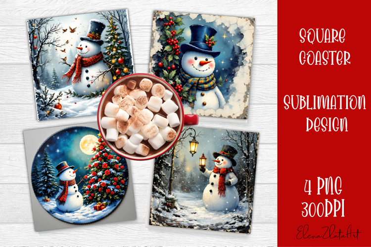 Vintage Christmas Sublimation, retro square Coaster Design