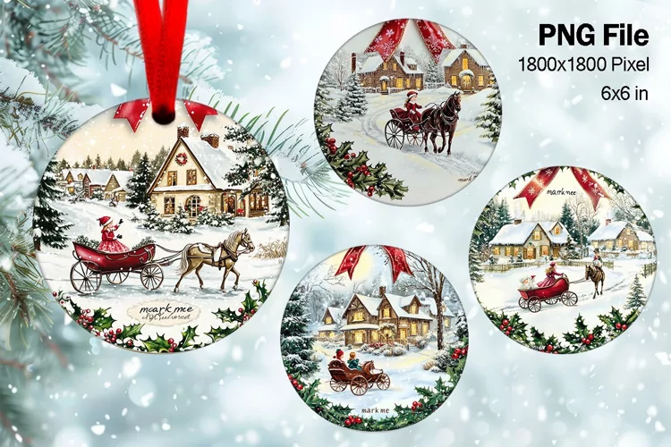 Christmas House Ornament Watercolor Snow House Decorate