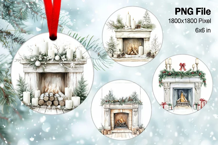 Christmas Fireplace Ornament Circle Winter House Decorate_3