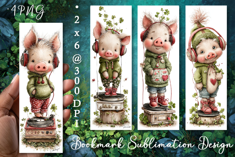 Pig. St Patricks Day Bookmark, animal Sublimation Design