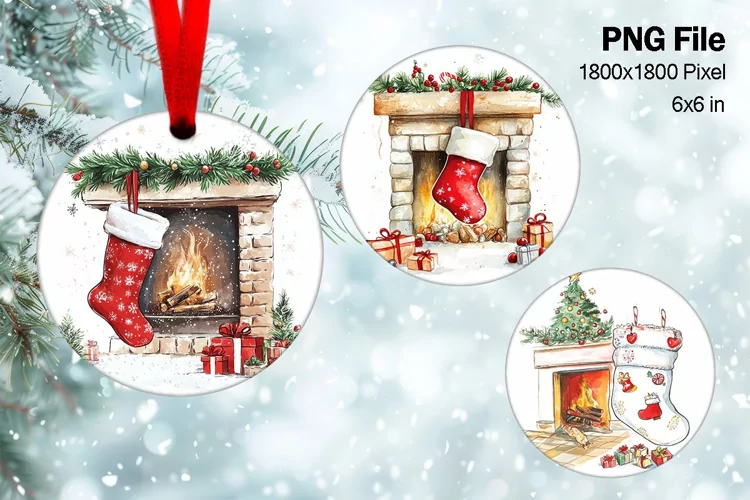 Christmas Fireplace Ornament Circle Winter House Decorate_8