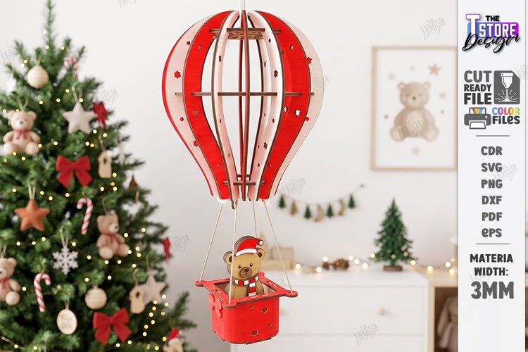 3D Christmas Hot Air Balloon Hanging Ornament Laser Cut |CNC example image 1