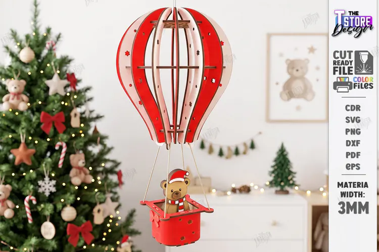 3D Christmas Hot Air Balloon Hanging Ornament Laser Cut |CNC