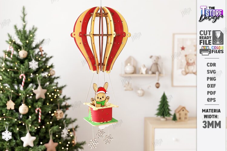 3D Christmas Hot Air Balloon Hanging Ornament Laser Cut |CNC example image 1