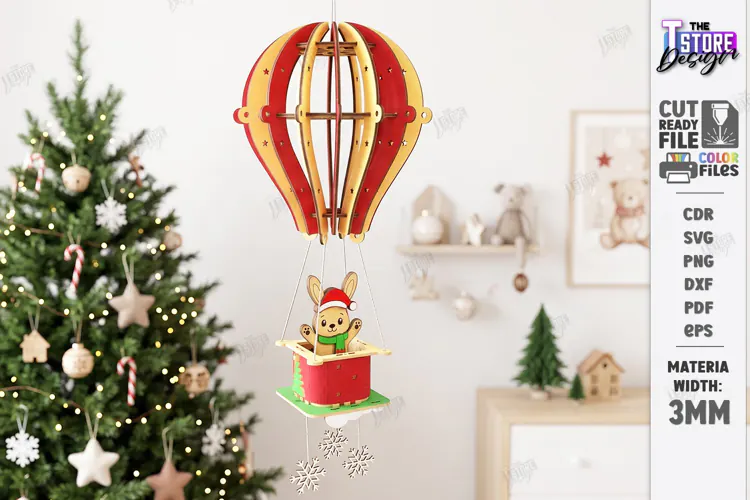 3D Christmas Hot Air Balloon Hanging Ornament Laser Cut |CNC