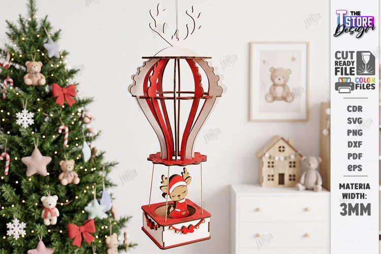 3D Christmas Hot Air Balloon Hanging Ornament Laser Cut |CNC example image 1