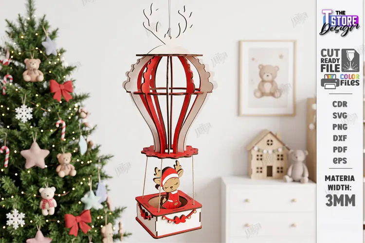 3D Christmas Hot Air Balloon Hanging Ornament Laser Cut |CNC